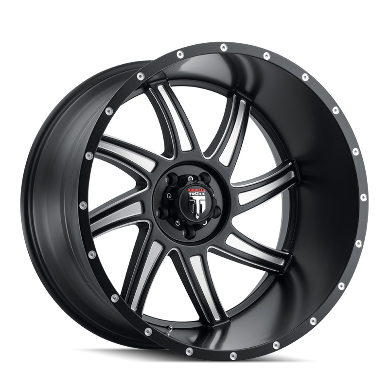 AMERICAN TRUXX AT162 VORTEX SATIN BLACK MILLED WHEELS | 24X14 | 8X165.1 | OFFSET: -76MM | CB: 125.2MM