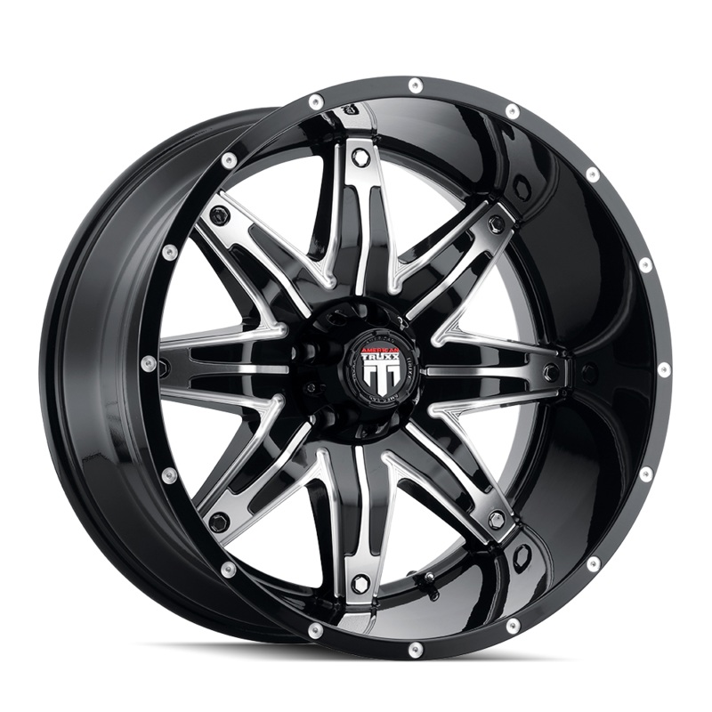 AMERICAN TRUXX AT185 LONESTAR GLOSS BLACK MACHINED WHEELS | 22X12 | 5X127 | OFFSET: -44MM | CB: 78.1MM
