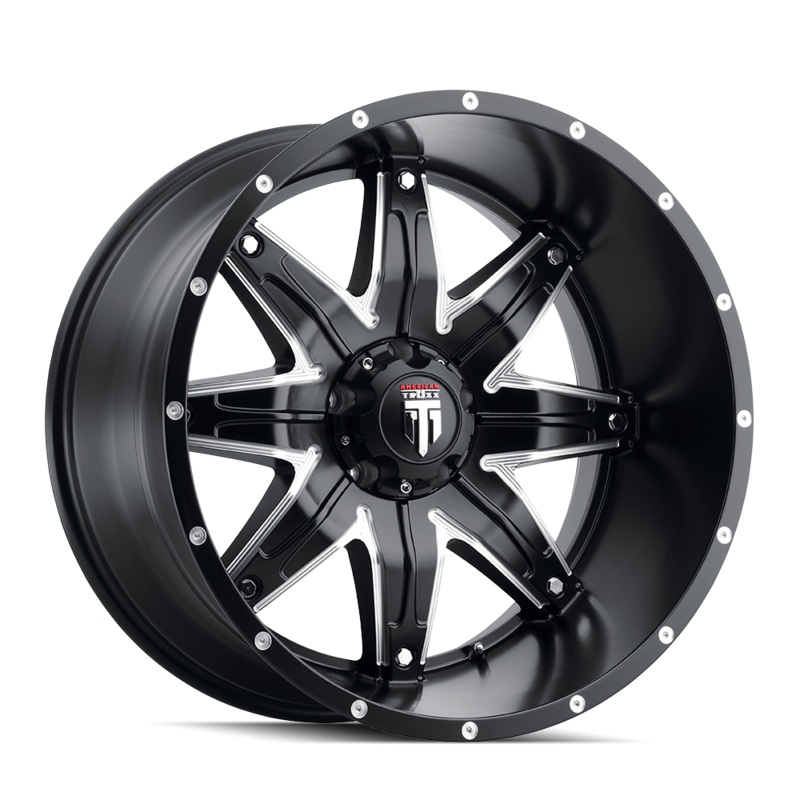 AMERICAN TRUXX AT185 LONESTAR SATIN BLACK MILLED WHEELS | 22X12 | 5X127 | OFFSET: -44MM | CB: 78.1MM