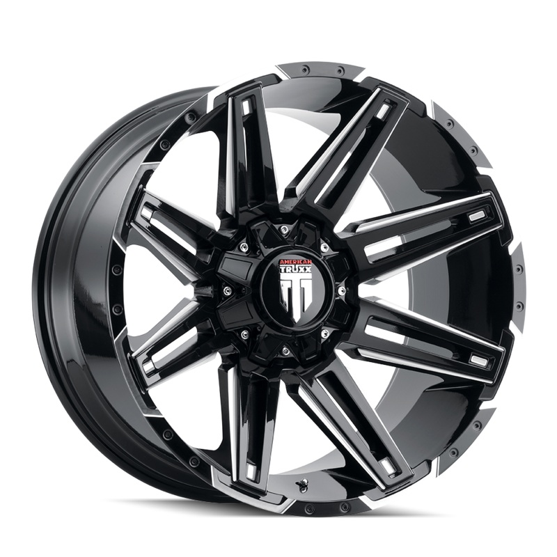 AMERICAN TRUXX AT1903 BOOM GLOSS BLACK MILLED WHEELS | 20X9 | 5X127 | OFFSET: -12MM | CB: 78.1MM